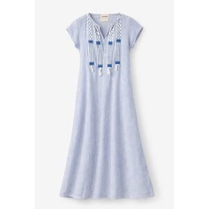 Palladis Urban Canal Kaftan Dress Blue White Stripe Embroidered Tassel M‎ Cotton